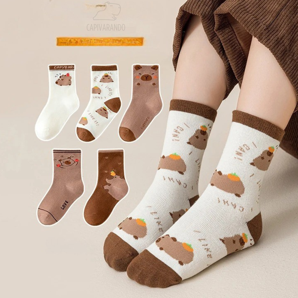 Kit 5 Pares Meias Infantil e Juvenil - Capivarando®