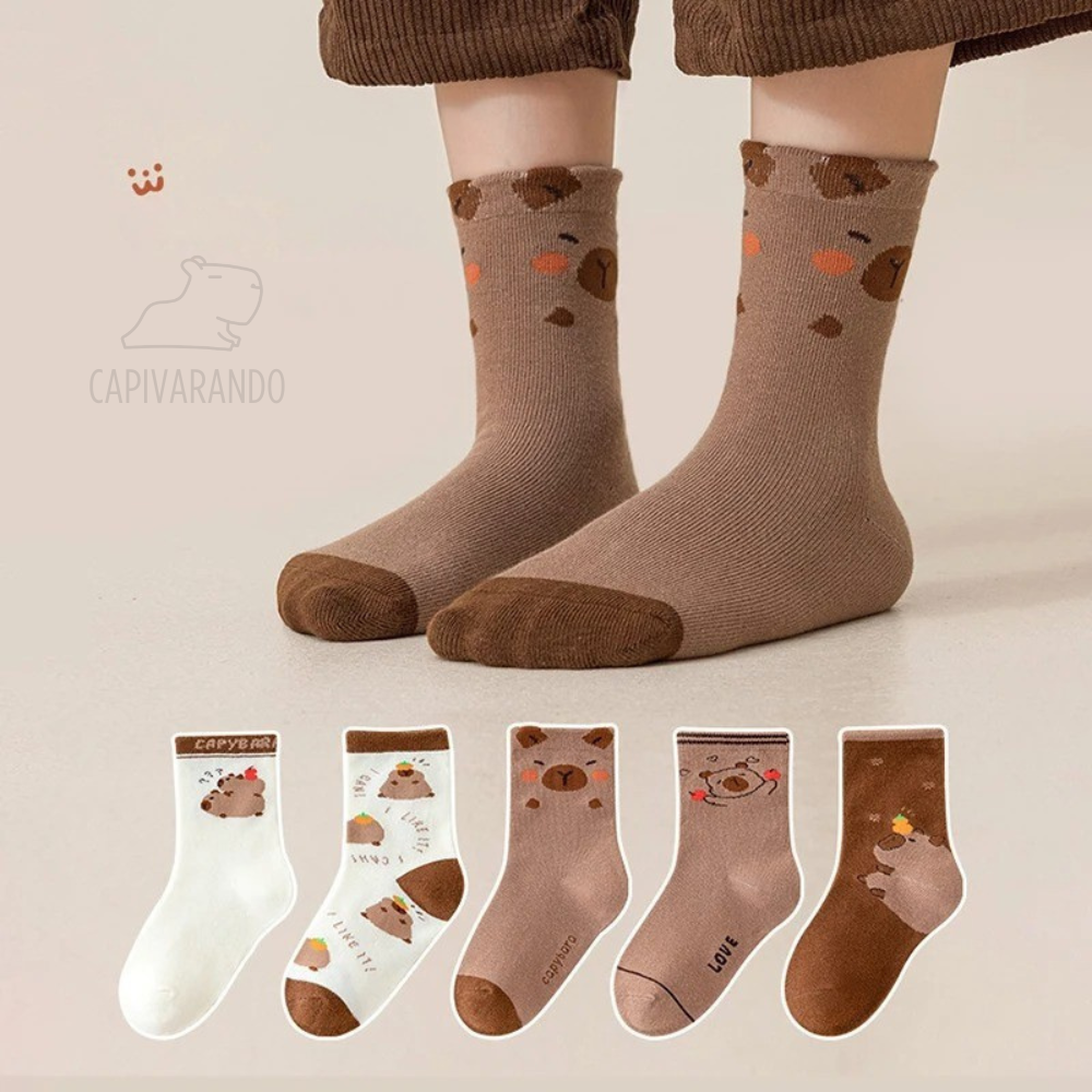 Kit 5 Pares Meias Infantil e Juvenil - Capivarando®